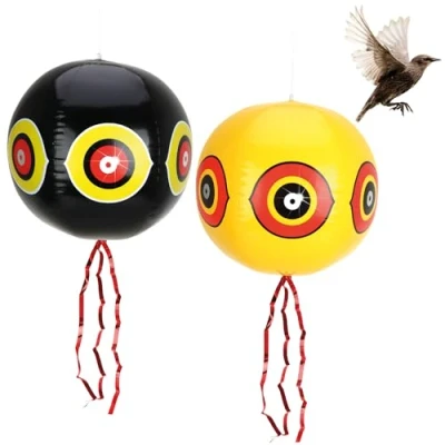 Abbildung von com four® 2X Vogelabwehr Ballon XXL runde Vogelscheuche zum Aufhängen mit reflektierenden Augen und Knisterstreifen Vogelschreck für Stare, Krähen, Dohlen, Tauben (2 Stück XXL)