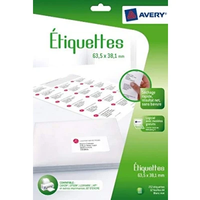 Abbildung von Avery Adressetiketten 63,5 x 38,1 mm 252 Stück