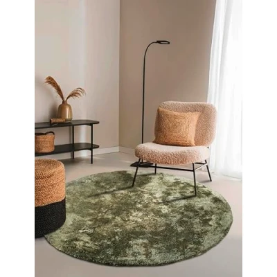 Abbildung von ELLE Decoration Calida Teppich Rund Flauschiger Hochflor Wohnzimmerteppich Einfarbig Weich Pflegeleicht Langflor für Wohnzimmer, Esszimmer, Schlafzimmer, Kinderzimmer Dschungelgrün, 200cm