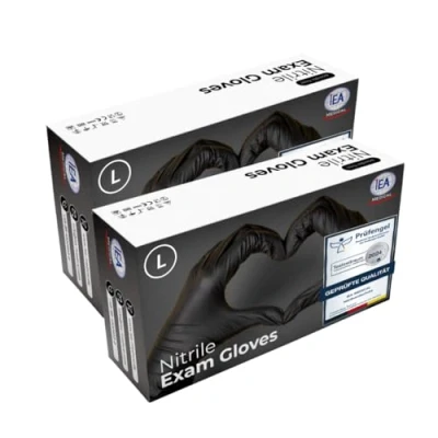 Abbildung von IEA Medical Nitrilhandschuhe schwarz, 200 Stück, Einmalhandschuhe L, Nitrilhandschuhe, Handschuhe Einweg puderfrei, latexfreie Gummihandschuhe