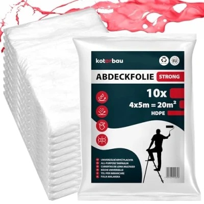 Abbildung von KOTARBAU® 10er Set Abdeckfolie Maler 4x5 m Transparente Plane Baufolie Transparent Staubschutzfolie Allzweck Folie Malerplane Malerfolie für Renovierung und Umzug