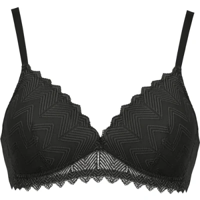 Abbildung von Naturana® Moderner Spitzen BH ohne Bügel [Cup A D]: Soft Cup mit edler Vollspitze I Spitze extraweiche Trägergummis Unterwäsche Frauen 95 Schwarz D