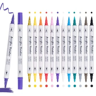 Abbildung von Carehabi Acrylstifte 12 Farben Acrylfarben Stifte Wasserfeste Acrylic Paint Marker für Glas Holz Leinwand Keramik Weihnachten Basteln Ostern DIY Kunsthandwerk machen (12)