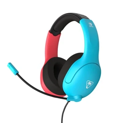 Abbildung von Turtle Beach Airlite Fit Neon Blau und Rot Wired Gaming Headset Offiziell Lizenziert für Nintendo Switch, Lite OLED Flip to Mute Mic, Over Ear Premium Komfort