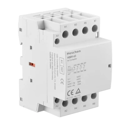 Abbildung von Heschen Haushalts AC Schütz, HSR1 63, 4 polig, vier normalerweise geschlossen, 220 V/240 V Spulenspannung, 35 mm DIN Schienenmontage