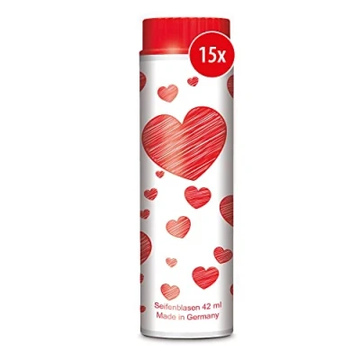 Abbildung von PUSTEFIX Seifenblasen Set I 15 x Klassik 42ml Valentinstag Herzen Bunte Herz Bubbles Made in Germany für Hochzeit, Kindergeburtstag, Standesamt, Polterabend 42 ml Vorteilspack