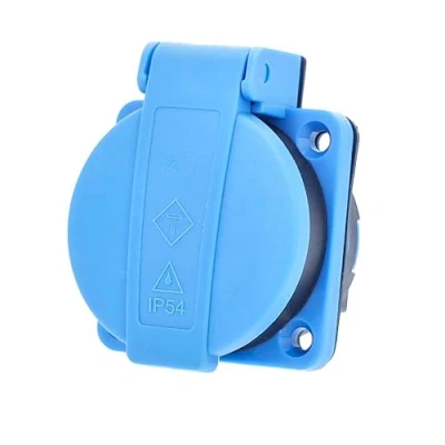 Abbildung von as Schwabe Schutzkontakt Einbausteckdose 230 V Einbau Steckdose mit selbstschließendem Sicherheitsklappdeckel für Außen, Innen &amp; Baustelle IP54 Made in Germany Blau, 45085
