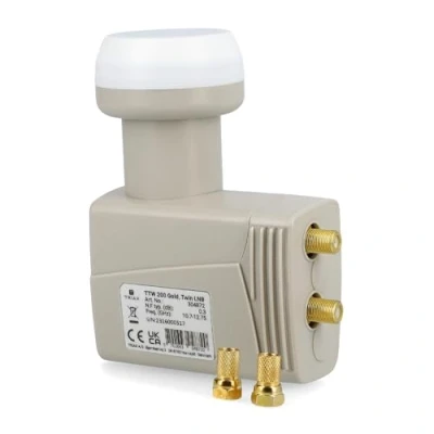 Abbildung von [ Test SEHR GUT *] Triax TTW 200 Gold Twin LNB mit PLL Technologie, 2fach digital HD 4K UHD für 2 Teilnehmer (Sat Receiver, Fernseher) Satellitenschüssel Antenne + 2X Anadol F Stecker