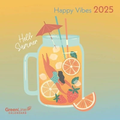Abbildung von GreenLine Happy Vibes 2025 Broschürenkalender, 30x30cm, Wandkalender mit hochwertigem Papier, Platz für Notizen, internationale Feiertage und dekorativer Kordel