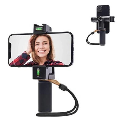 Abbildung von Movo PR 3 drehbarer Smartphone Griff mit vertikaler und horizontaler Position, Handschlaufe, Stativhalterung, Blitzschuh Halterung für Lichter Mikrofone iPhone, Samsung, Android