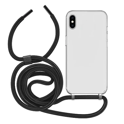 Abbildung von MyGadget Handykette für iPhone XS Max [ Hülle mit Band abnehmbar &amp; verstellbar ] Handyhülle Handyband zum Umhängen Schnur Case Schutzhülle Schwarz