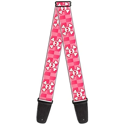 Abbildung von Buckle Down Gitarrengurt Cute Skulls Checkers Pink Weiß 5,1 cm breit