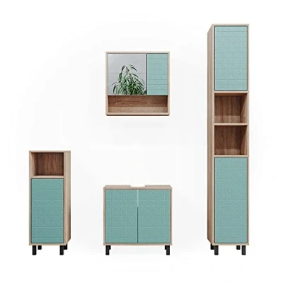 Abbildung von Vicco Badmöbel Set Agasta, Mintgrün/Sonoma, 4 Teile, mit Hochschrank und Kommode