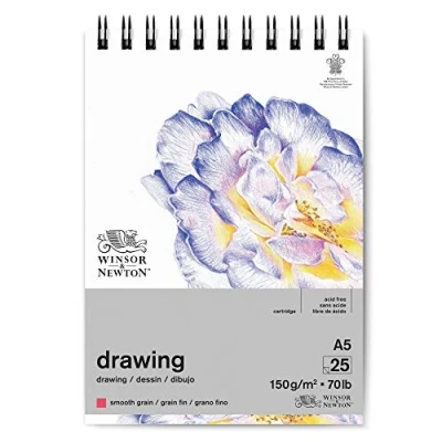 Abbildung von Winsor &amp; Newton 6691001 Zeichenpapier im Spiralblock 25 Blatt DIN A5, 150g/m², feine Körnung, natürliches Weiß, säurefrei, archivierbare Qualität, Alterungsbeständig für Fineliner, Tusche, Buntstift