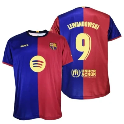 Abbildung von Futbol Club Barcelona Lewandowski 9 Heimtrikot der Saison 24/25, offizielle Nachbildung mit Lizenz, Erwachsene, Blau/Weinrot, L