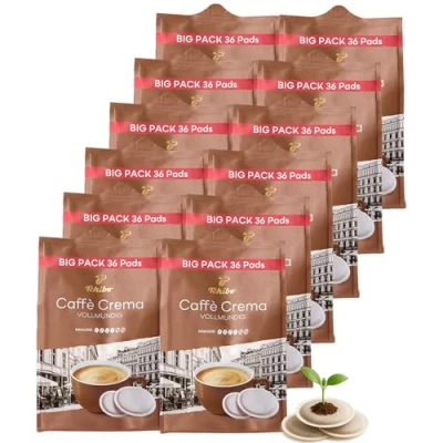 Abbildung von Tchibo Kaffeepads Vorratspack Maxipack, Caffè Crema vollmundig, 432 Stück 12x 36 Pads (Kaffee, ausgewogen und vollmundig), nachhaltig, geeignet für Senseo Maschinen