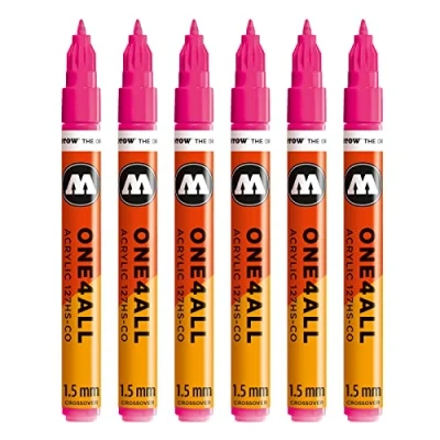 Abbildung von Molotow One4All 127HS CO Acryl Marker (1,5 mm Strichstärke, hochdeckend und permanent, UV beständig, für fast alle Untergründe) 6 Stück Farbe 217 neonpink floureszierend