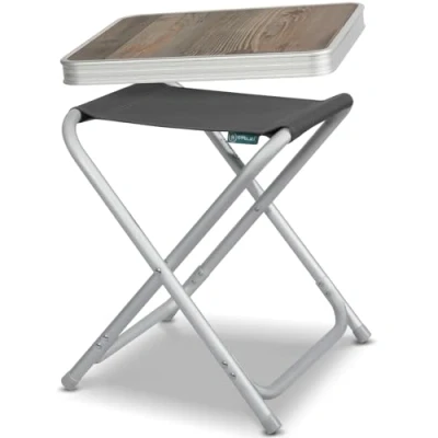 Abbildung von HOMECALL Campinghocker Klapphocker mit MDF Tisch aus Aluminium Leichter kleiner Aussenstuhl, für Camping, Angeln, Picknick, Reisen und Wandern