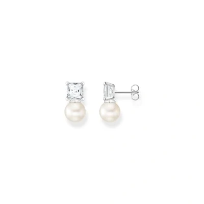Abbildung von Thomas Sabo Damen Ohrstecker in der Farbe Silber aus 925 Sterlingsilber mit Süßwasserperle und Zirkonia, Größe: 17x8mm, H2248 167 14