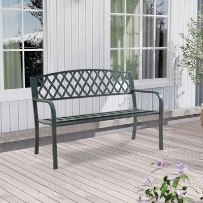 Abbildung von casa.pro Gartenbank Opsasar Dunkelgrau mit grüner Patina für 2 3 Personen Stahl 127 x 54 88 cm Gartenmöbel Sitzbank Rückenlehne witterungsbeständige Bank Außenbereich