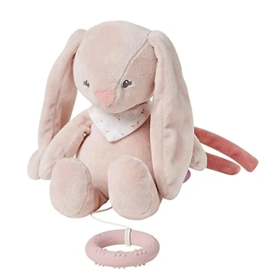 Abbildung von Nattou Mini Spieluhr aus und Polyester, Kaninchen Pomme, Wiegelied «La Le Lu», Mit Beißring, Ca. 23 cm, Alice Altrosa