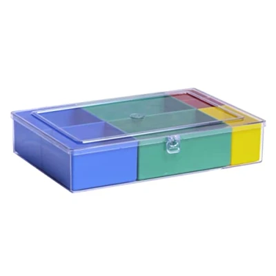 Abbildung von hünersdorff Sortimentskasten PS PREMIUM mit 7 Einsatzboxen stabile Sortierbox für Schrauben und andere Kleinteile herausnehmbare Einsätze 22,5 x 33,5 7,3 cm, Transparent, 73 mm