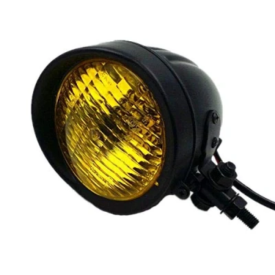 Abbildung von Retro Metall 60 Watt / 55 Motorrad Kugelkopf Licht Lampe Scheinwerfer für Cruiser Chopper Cafe Racer Bobber (schwarz Bernstein)