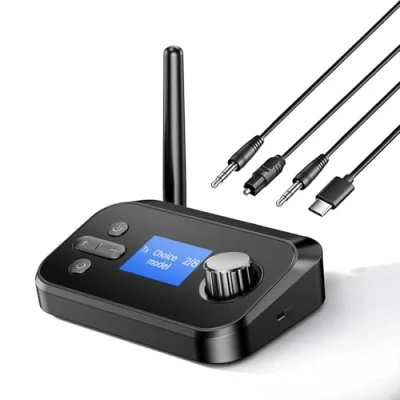 Abbildung von eppfun AK3046G Ultra Bluetooth 5.1 Sender Empfänger für TV PC, Adapter Audio Transmitter Receiver Stereoanlage, Splitter mit Optisch/Klinke 3,5/ Cinch