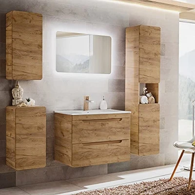 Abbildung von Lomadox Badezimmer Komplettset LUTON 56 CRAFT in Wotan Eiche Nb. B/H/T ca. 180/200/46 cm