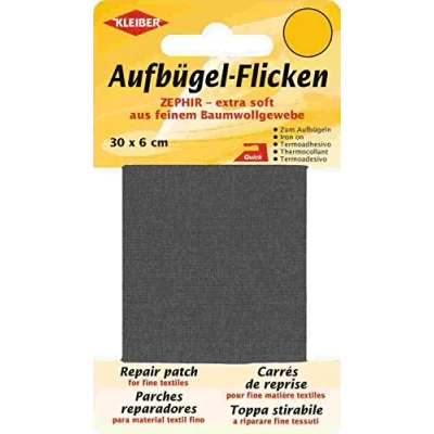Abbildung von Kleiber 30 x 6 cm Extra weiches, feines Baumwollausbesserungsband zum Aufbügeln, dunkelgrau