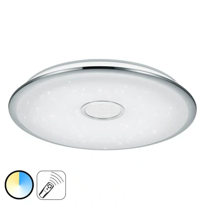 Abbildung von Trio Leuchten LED Deckenleuchte Osaka 678710006, Chrom, Acryl weiß mit Star Light Effekt, 100 Watt, Fernbedienung Helligkeit und Lichtfarbe einstellbar, Nachtlicht Funktion