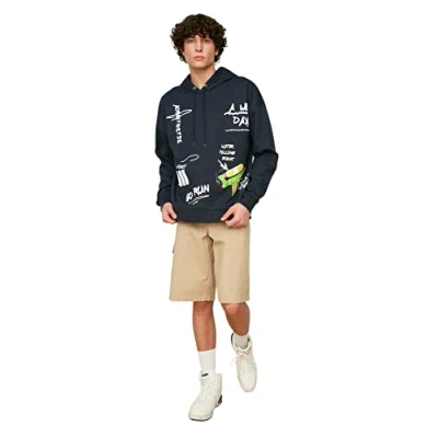 Abbildung von TRENDYOL Herren Kapuzensweatshirt in Oversize optik Sweatshirt, Marineblau, M EU