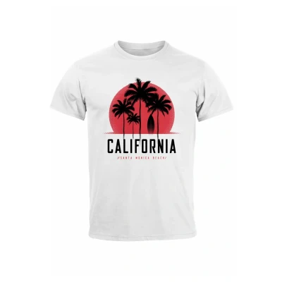 Abbildung von Neverless California Palmen Santa Monica Beach Sommer Sonne Tshirt print, Herren, Größe: XS, Weiß