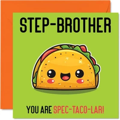Abbildung von Geburtstagskarte für Stiefbruder Spec Taco lar lustige von Stiefschwester, Geschwister Geburtstagsgeschenke, 145 mm x mm, Witz Grußkarten Männer und Ihn