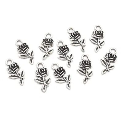 Abbildung von Vintageparts Anhänger als Rose in antik silberfarben 10 Stück zum Schmuck selber basteln