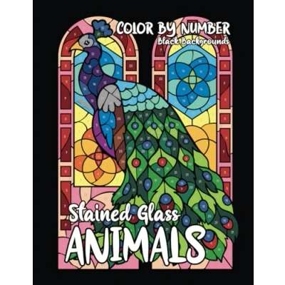 Abbildung von Color By Number Animals Stained Glass (with Black Backgrounds): Activity coloring book for adults relaxation and stress relief