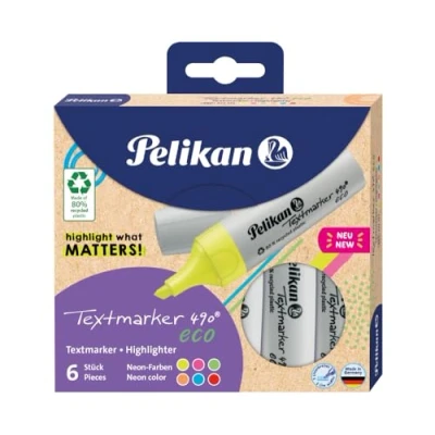 Abbildung von Pelikan Textmarker 490 eco, farbig sortiert, 6 Stück im Etui