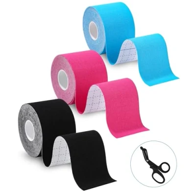 Abbildung von TIDEVAN 3 Rollen Sporttape (5m x 5cm) Kinesiologie Tape Physio Sport Set, Wasserfestes &amp; Hautfreundliche Kinesiotape mit Spezielle Schere, für Knieschmerzen, Ellenbogen und Schulter