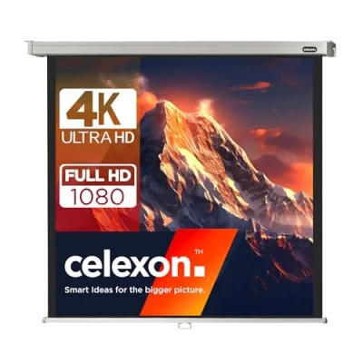 Abbildung von celexon Professional Rollo Leinwand 85&quot; 160x160 cm 1:1 manuell ausziehbare 4K, Full HD Beamer für das Büro oder Heimkino Projektionen Wand &amp; Deckenmontage/zum Aufhängen