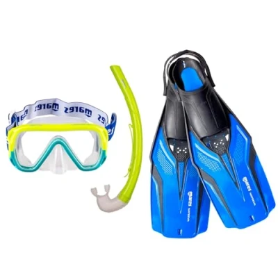 Abbildung von Mares Aquazone Set Nateeva Keewee Jr bestehend aus Maske, Mundstück und Schnorchelflossen für Kinder Jungen Blau, XS