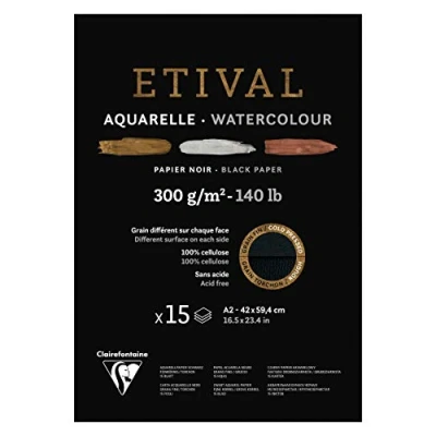 Abbildung von Clairefontaine 975320C Malblock verleimt 2 Körnungen, 1 Seite Etival Papier, 15 Blatt 42x59,4 cm 300g , Schwarz
