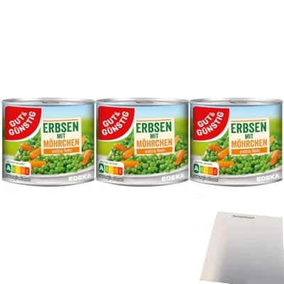 Abbildung von Gut&amp;Günstig Junge Erbsen mit Möhrchen extra fein (3x200g Dose) + usy Block