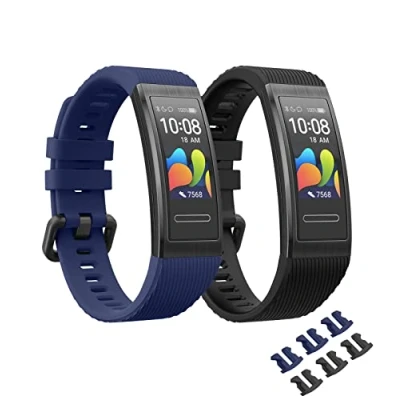 Abbildung von MoKo 2er Pack Armband Kompatibel mit Huawei Band 4 Pro/Band 3 3, Weiches Silikon Ersatzarmband Sportarmband Wechselarmband, Schwarz/Mitternachtsblau