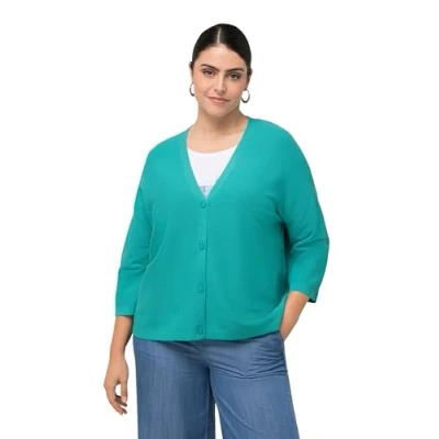 Abbildung von Ulla Popken 3/4 Sleeve PURL Strickjacke, Damen, Größe: 54/56, Turquoise