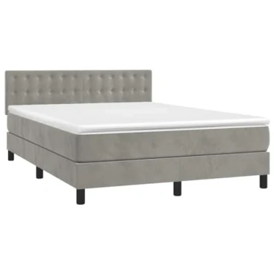 Abbildung von vidaXL Boxspringbett mit Matratze LED Bett Polsterbett Doppelbett Bettgestell Bettrahmen Lattenrost Hotelbett Schlafzimmerbett Hellgrau 140x190cm Samt