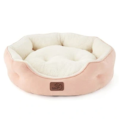 Abbildung von BEDSURE Katzenbett waschbar Katzen Bettchen 51x48x15cm Bett mit zweiseitig Innenkissen Katzenschlafplatz für oder kleine Hunde, rosa