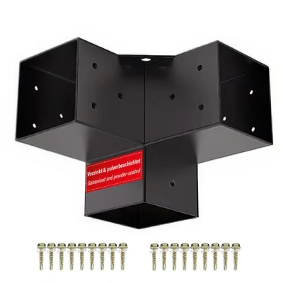 Abbildung von SOTECH Eckverbinder 100 x mm (3 Wege Verbinder) vierkant Stahl verzinkt und schwarz pulverbeschichtet für höchsten Korrosionsschutz, Pergola Pfostenecke Aluminium Holzkonstruktionen