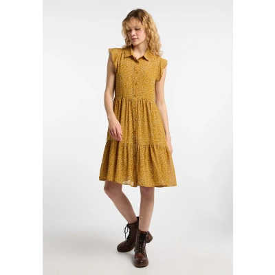 Abbildung von Dreimaster Blusenkleid Damen Dunkelgelb Mehrfarbig