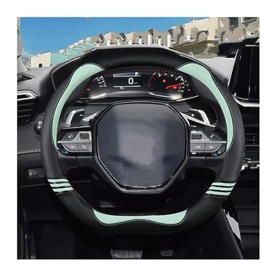 Abbildung von Lenkradbezug Für Peugeot 2008 2019 2020 2021 2022 E2008 Mikrofaser Leder Auto Lenkrad Abdeckung Autozubehör Innenraum (Farbe : GRÜN)