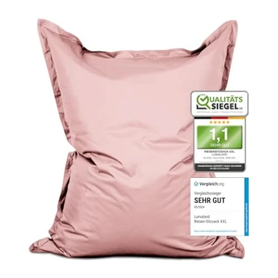 Abbildung von Lumaland Riesen Sitzsack XXL 140x180 cm Wasserfestes Indoor &amp; Outdoor Liegekissen mit über 3 Mio. anpassungsfähigen EPS Perlen Bean Bag waschbarem Bezug [Pastel Pink]